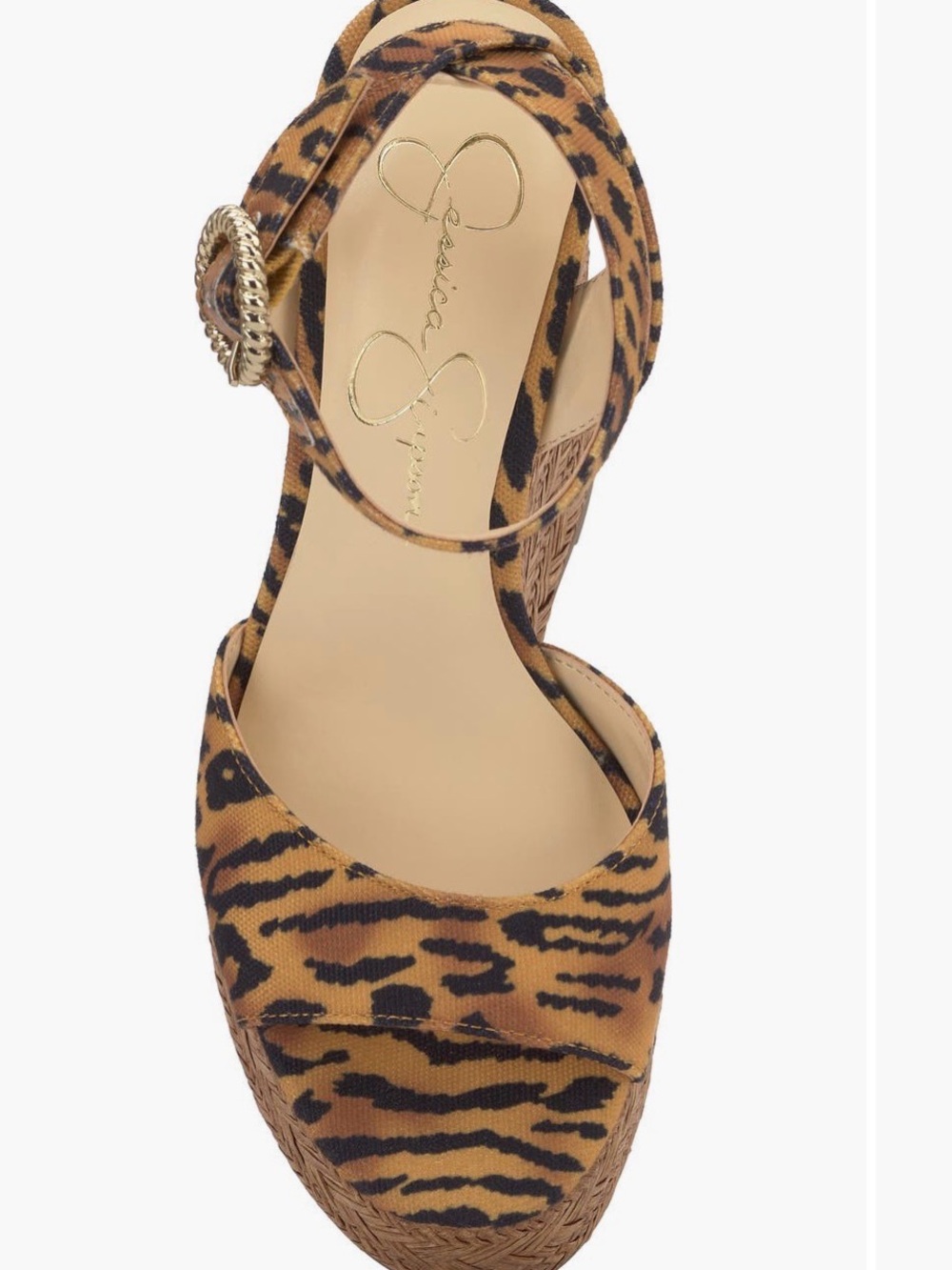 Jessica Simpson Leopard Print Wedge Sandals with Gold Buckle - Picture 2 of 6